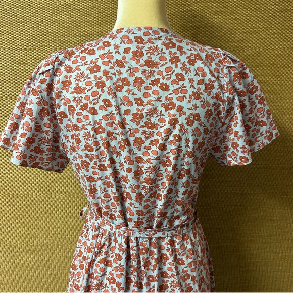 Madewell Dress Women's Medium Blue Burnt Orange Floral Wrap - Picture 5 of 12